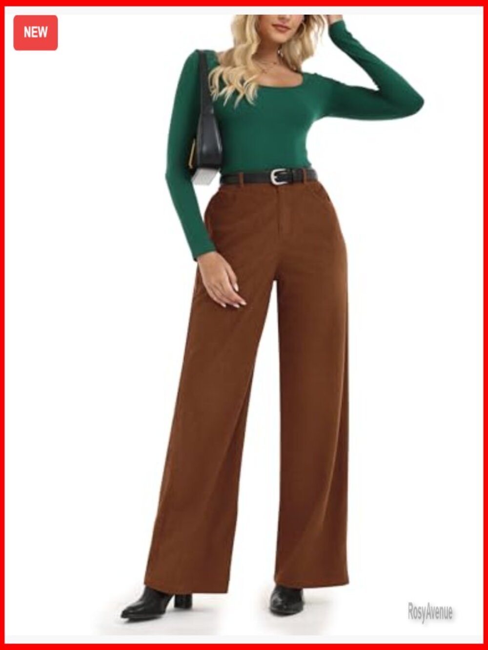 High Waisted Wide Leg Corduroy Dress Pants with Pockets - Picture 4 of 6